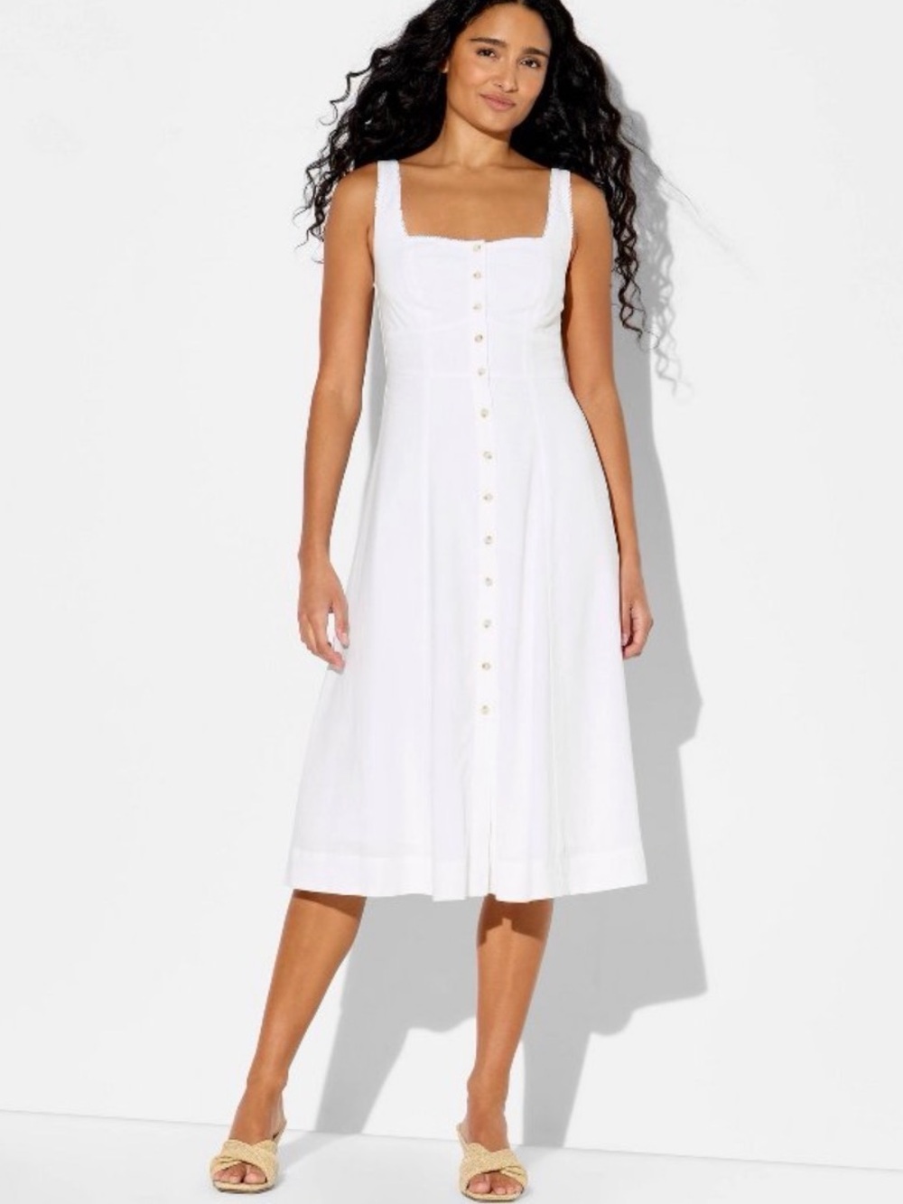 wild fable White Button-Front Midi Dress